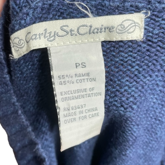 Christmas Village Sweater PS Petite S Embroidered Beaded Sequin Navy Rainbow - Picture 13 of 14